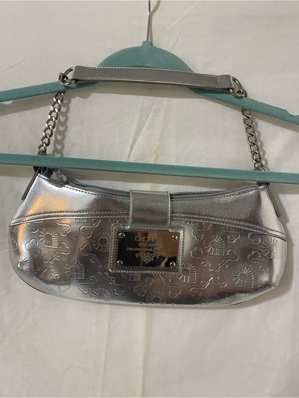 AKDMKS Akademiks Y2K Metallic Silver Embossed Chain Shoulder Bag Purse